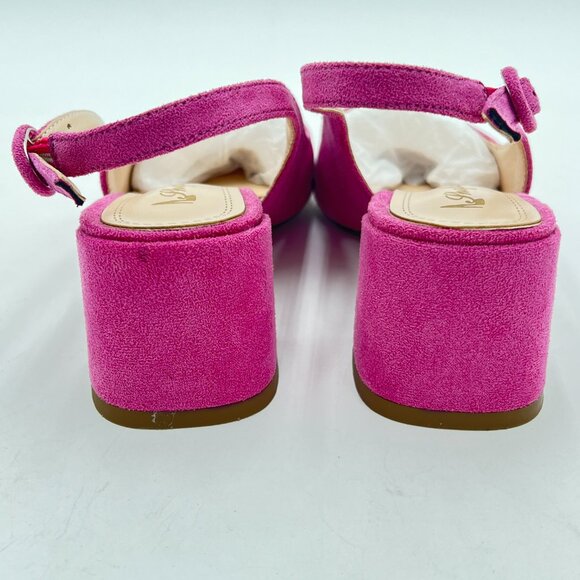 Pink Suede Retro Pointed Toe Slingback Sandals Comfortable Low Block Heel Pump - Picture 4 of 8